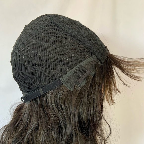 Effortless Style 22” Ombre Golden Brown/Black Synthetic Wig with Bangs - Picture 4 of 10